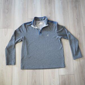 Izod Golf Men's Gray Quarter Zip with Blue Shoulder patches and zipper Sz Small